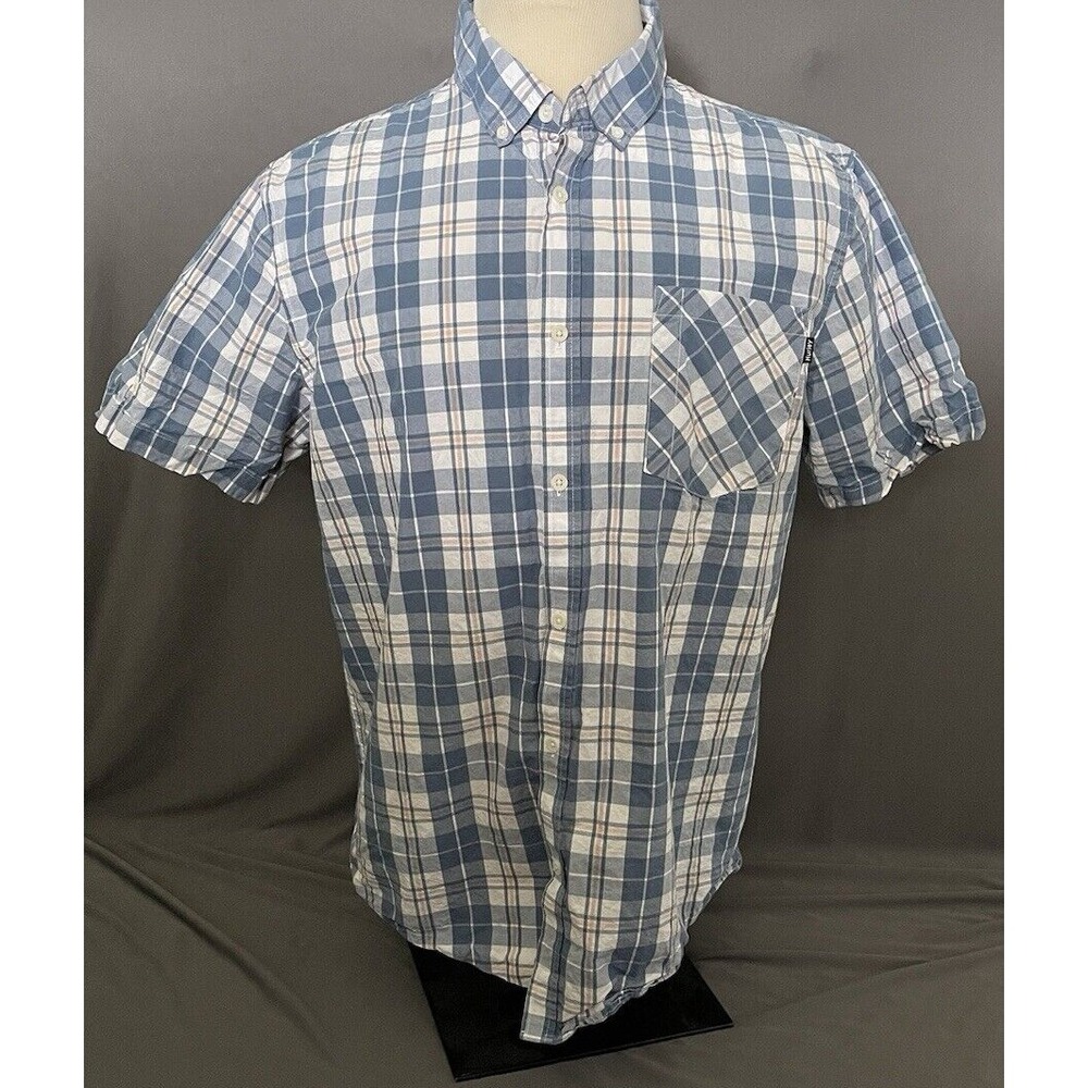 Hurley‎ Shirt Adult Mens XL Blue Plaid Short Sleeve Button Up Pocket Casual